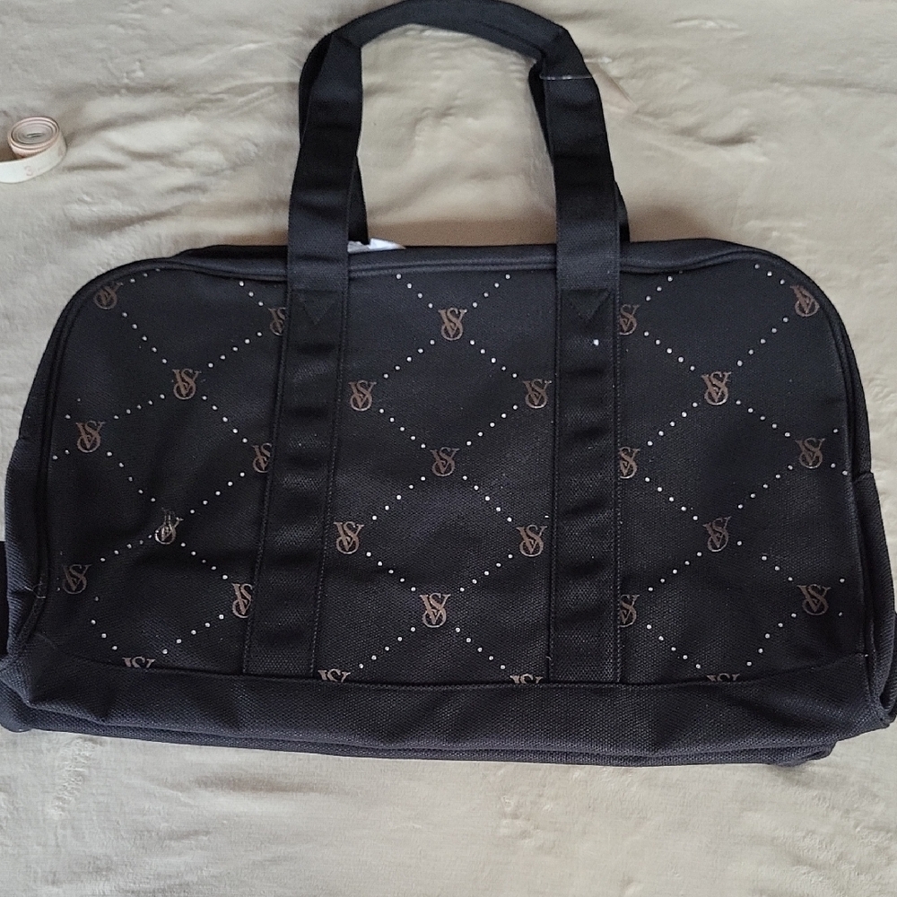 Victoria's Secret black logo weekender canvas bag NWT